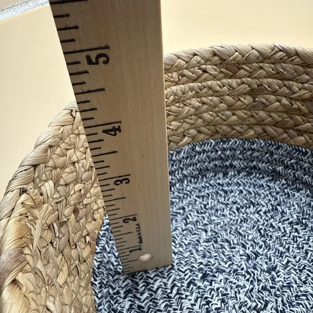 Round UGG Two-Tone Tabletop Organizer Basket with Leather Logo Patch Straw Rope
